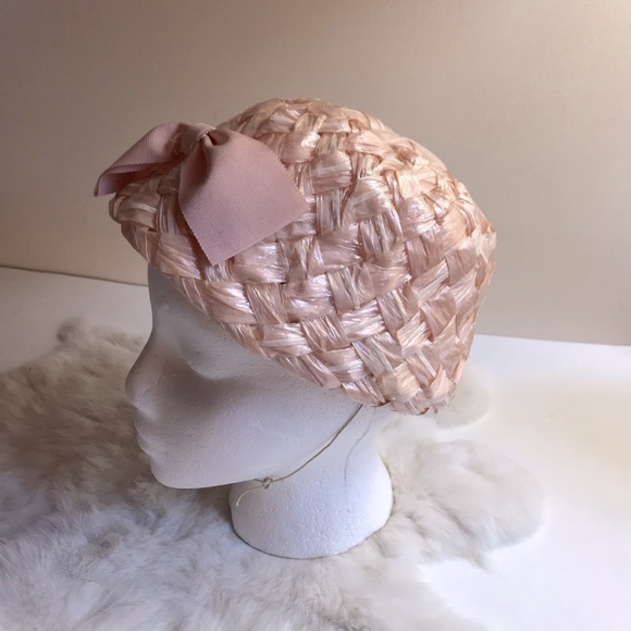Vintage 50s 60s Pink Plaited Hat Jockey-style